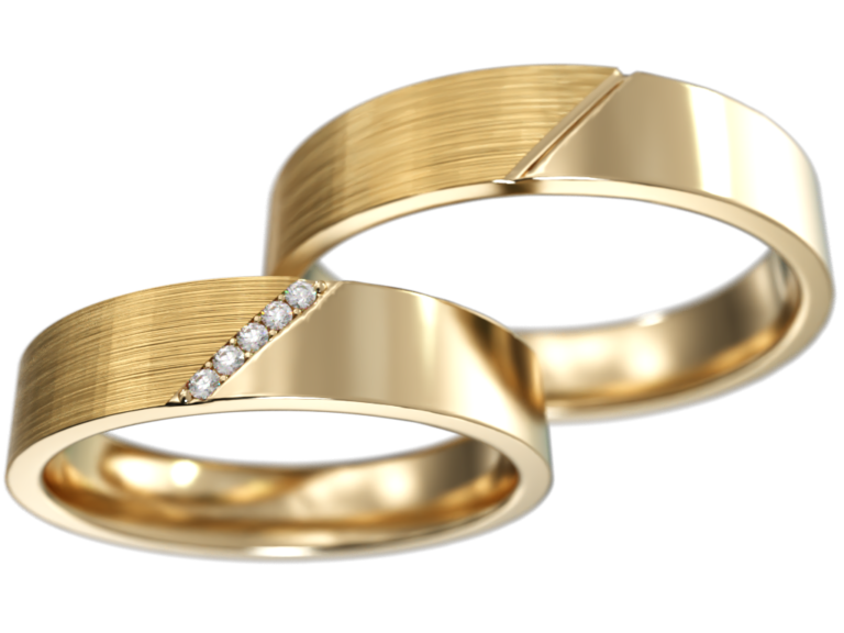 Paire d'alliances ligne de diamants" Effet Brossé "