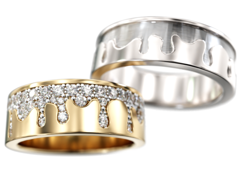 Paire d'alliances pavage de diamants "Effet Dégoulinant"