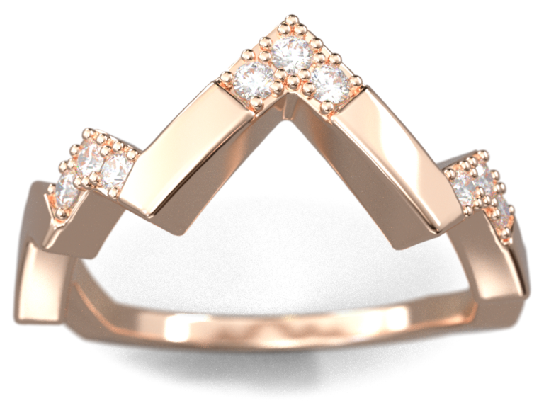 Bague montagne Cimes, Or rose, pavage de diamants.